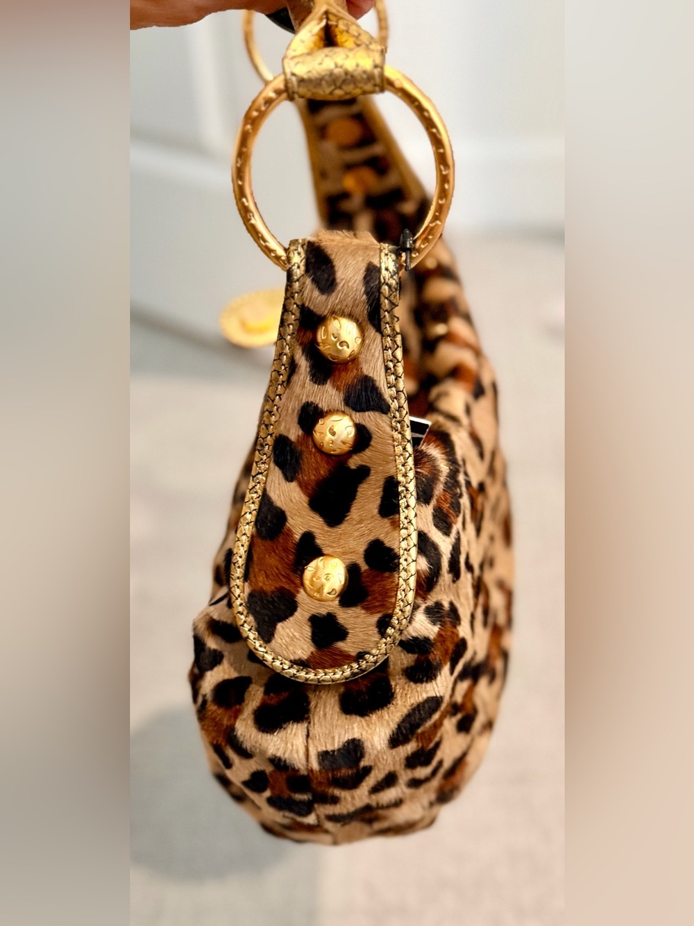 Maxx New York Genuine Calfhair Leopard Print HoboBag Gold Leather Handle NWT Y2K - Picture 15 of 17